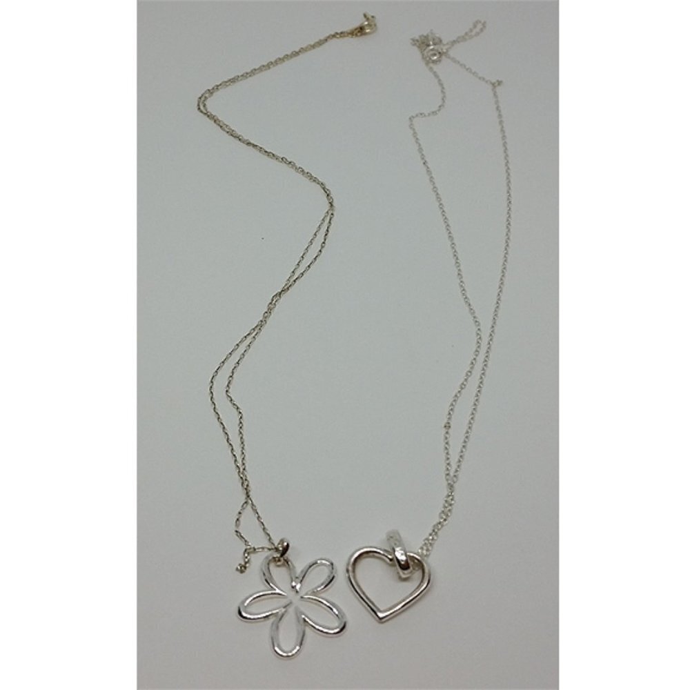 BUNDLE lot 2 sterling silver chain 925 dainty  flower & heart pendants necklaces